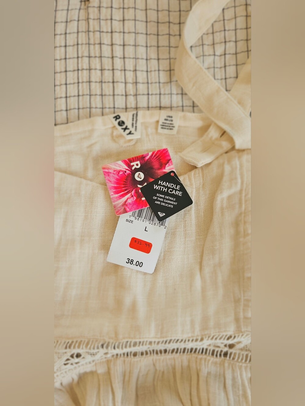 Roxy Cream Two-Piece Ruffled Tank & Drawstring Shorts Set - Picture 6 of 7